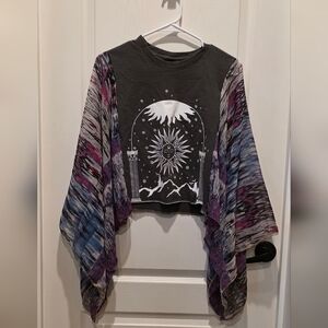 Boho Upcycled Black Women's Crop Top Fits XS to M